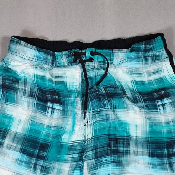 Nike swim trunks men's size L green black and white colour plaid pattern - Picture 2 of 11